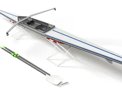 Rigged Single Scull Rowing Boat 3D model