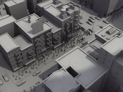 City Street Scene Populated 3D model