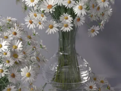 Realistic Daisy Chamomile Bouquet Vase 3D model