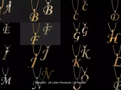 Alphabet - 26 Letter Pendants 3D Model Pack