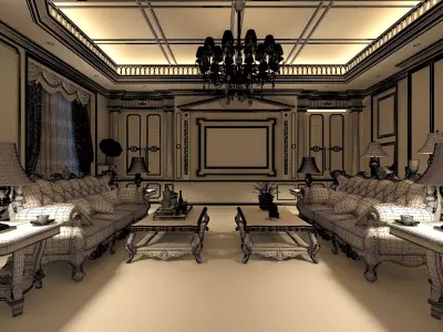 European classical living room Low-poly 3D model