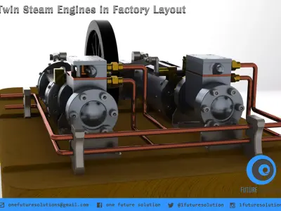 Twin Steam Engines in Factory Layout Free 3D model