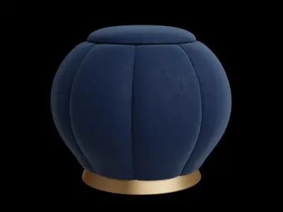 Curved Blue Velvet Ottoman 3D model