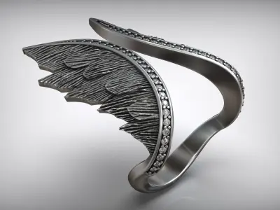 Angel Wings Diamond Oxidized Ring 3D print model