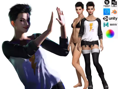 Pixie Casual Girl -  Model with Full Rig and Facial Controls Low-poly 3D model