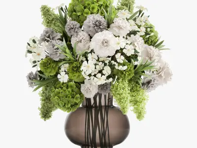 Set of flower bouquets in vases for decoration 288 3D model