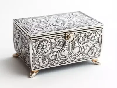 Ornate Silver Jewelry Box model pack Low-poly 3D model