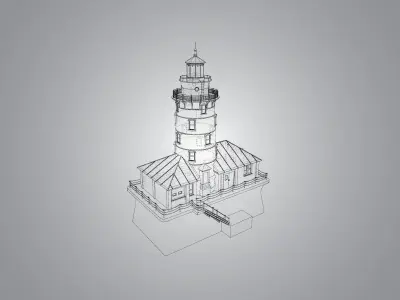 Lighthouse with building architecture and engineering structure Low-poly 3D model