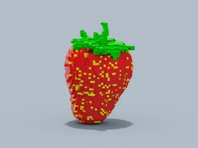 Voxel Strawberry  Low-poly 3D model