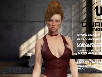 cocktail girl girl full rigged - game ready - animated Low-poly 3D model