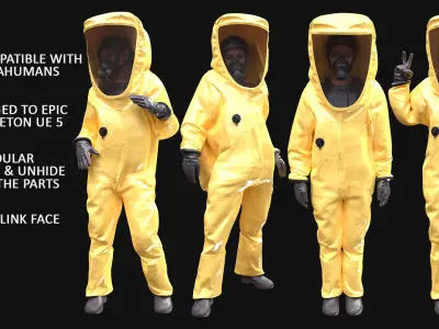 Realistic 3D model of Woman in Hazmat Suit - Modular - Rigged Low-poly 3D model