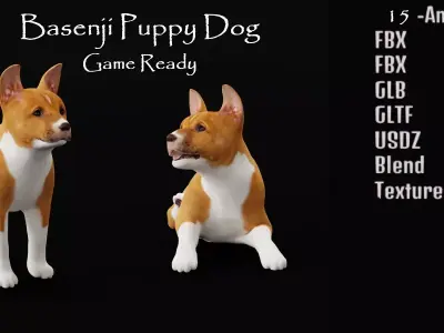 Basenji Puppy Dog Low-poly 3D model