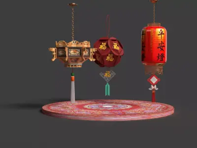 Chinese  red lanterns  Low-poly 3D model purchase
