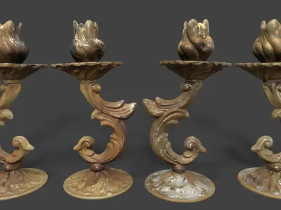 Old Metal Candlesticks Low-poly 3D model
