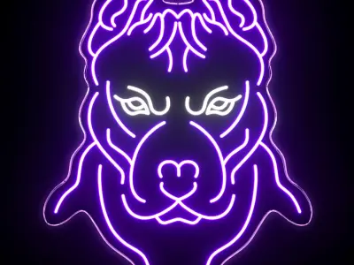 Pitbull Face Neon Sign 3D model