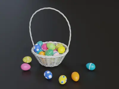 Easter White Basket with Eggs 3D model