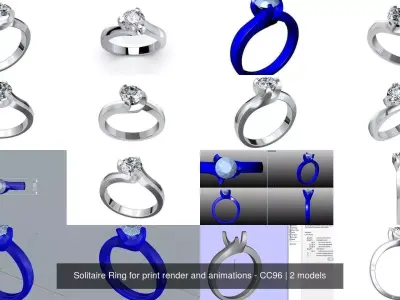 Solitaire Ring for print render and animations - CC96 3D Model Pack