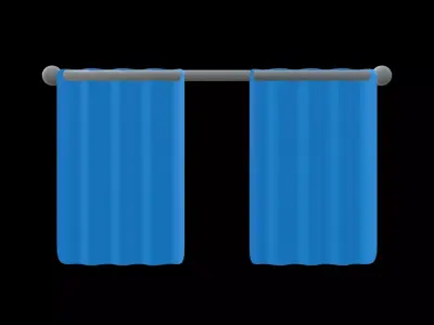 Stylized Blue Window Curtains Cartoon Home Decor 3D model