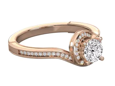 Luxury Halo Wave Pave Solitaire Diamond Ring CAD Design 3D print model