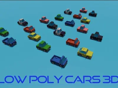 Low Poly Vehicles 3D colorful cars flying in sky 3D model