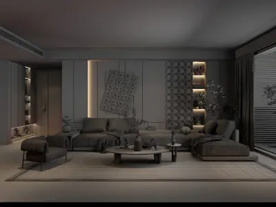 Modern living room  Low-poly 3D model purchase