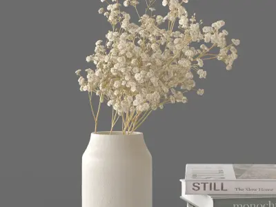 Decor Gypsophila candles and books Set 44 3D model