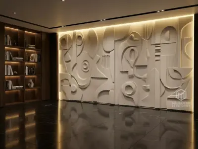 Modern Abstract Relief Panel Wall Decor Set STL Mural CNC 320 3D model