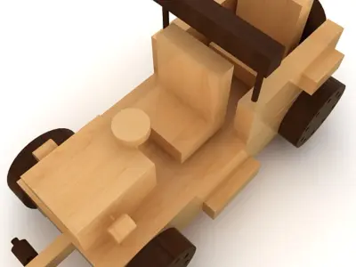 Wooden Toy Car Low-poly 3D model