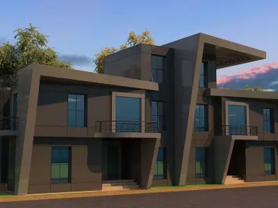 0057 - Modern Twin House - 3Ds Files - 2Ds Plans 3D model