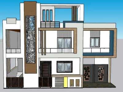 Modern Duplex Residential House Plan 3D model