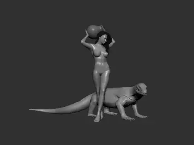 Komodo Dragon and Nude Female  posed 3D model