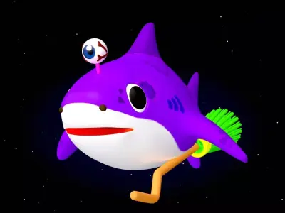 Rigged Cartoon Shark Character Monster Mama Shark  Low-poly 3D model