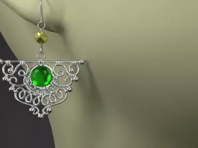 earrings pair of with emerald stone 3D model