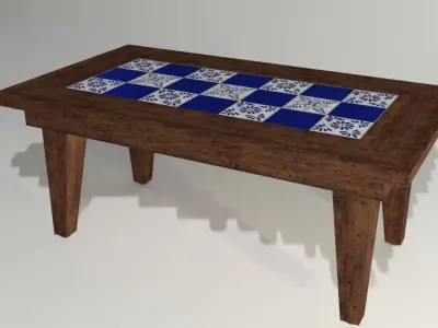 Rustic Coffee Table with Tiles 3D model