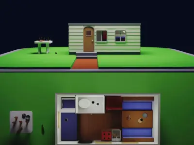 A Caravan house with table and chairs Low-poly 3D model