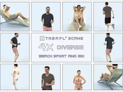 QAG07 4X Sports Beach Running Jogging Man football Woman 010 Low-poly 3D model