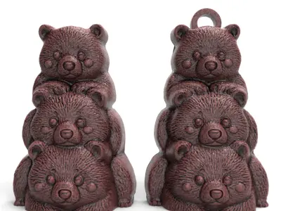 three bear keychain decor  3D print model