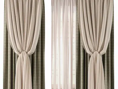 Curtains in Beige and Olive Set91 3D model
