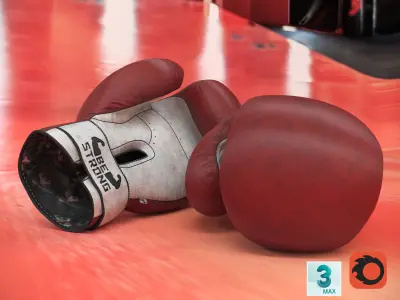 Boxing Equipment Punching Bag Boxing Gloves Headgear Ring Gong Low-poly 3D model