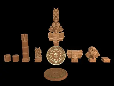 Aztec Maya Mesoamerican Stylized Game Asset with totem heads Low-poly 3D model