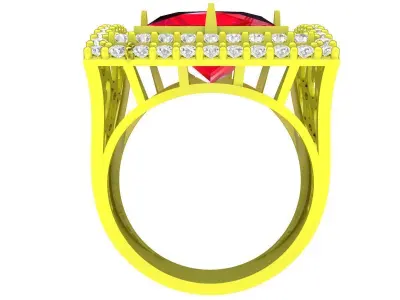 Luxury Rectangle Halo Pave Ring 3D Model for Fine Jewelry 5024 3D print model