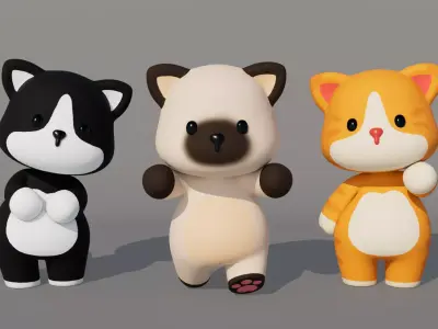 Rigged Cartoon Cat Low-poly 3D model