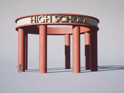 High-School entrance Low-poly 3D model