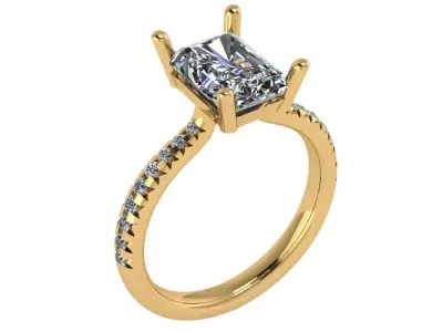 emerald cut solitaire with pointy shank with diamonds  3D print model