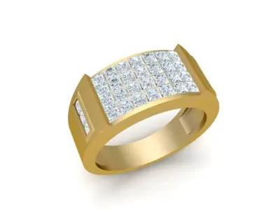 Gold Men Square Top Diamond Ring with Pave Setting 2320 3D print model