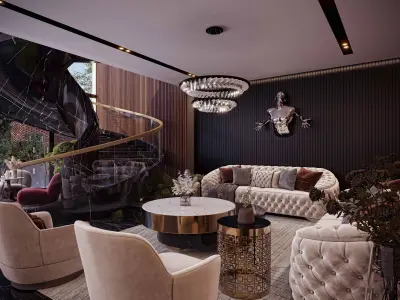 Modern Luxury Interior Scene Black Marble Spiral Stairs   3D model