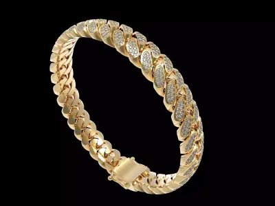 Miami Cuban link Chain Diamond Paved Bracelet 10mm width 3D print model