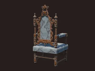 Renaissance Style HighBacked Chair model 6 Low-poly 3D model