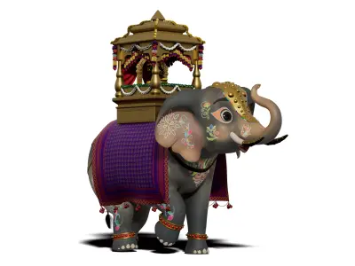 Cartoon DASARA Elephant - MAYA Rigged and Blender Rigged Low-poly 3D model