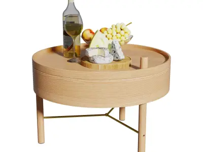 Homary Modern Round Wood Rotating Tray Coffee Table with Storage 3D model